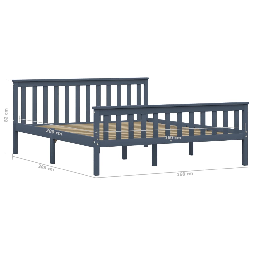 Giroletto senza Materasso Grigio 160x200 cm Legno Massello Pino | homemem39