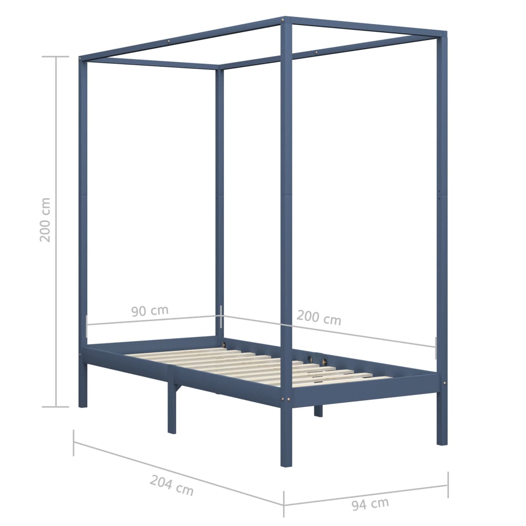 Giroletto a Baldacchino Grigio Legno Massello di Pino 90x200 cm - homemem39