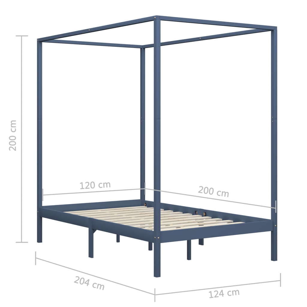 Giroletto a Baldacchino Grigio Legno Massello di Pino 120x200cm - homemem39