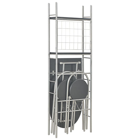 Set Tavolo e Sedie Pieghevoli con Scaffale 3pz MDF Acciaio Nero - homemem39