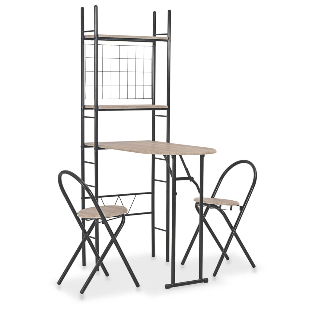 Folding Table and Chair Set with Shelf 3 pcs MDF and Steel