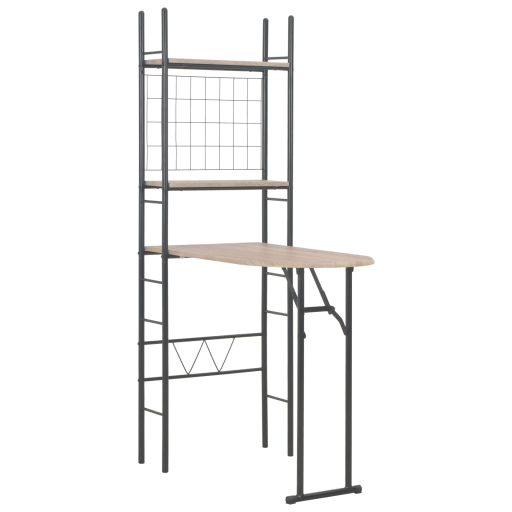 Folding Table and Chair Set with Shelf 3 pcs MDF and Steel