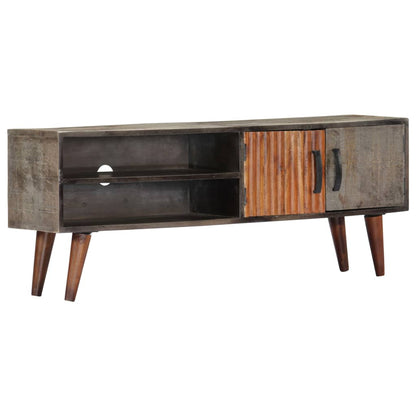 Mobile TV Grigio 130x30x46 cm in Legno Massello di Mango Grezzo | homemem39