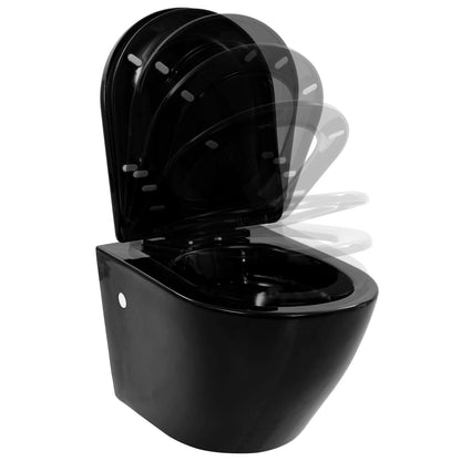 WC Sospeso con Design Senza Bordi in Ceramica Nero - homemem39
