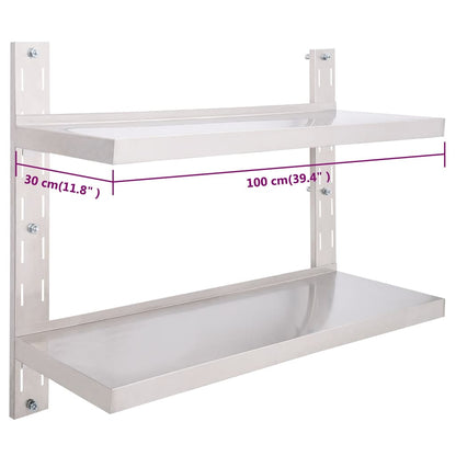 Mensola a Sospensione a 2 Livelli in Acciaio Inox 100x30 cm