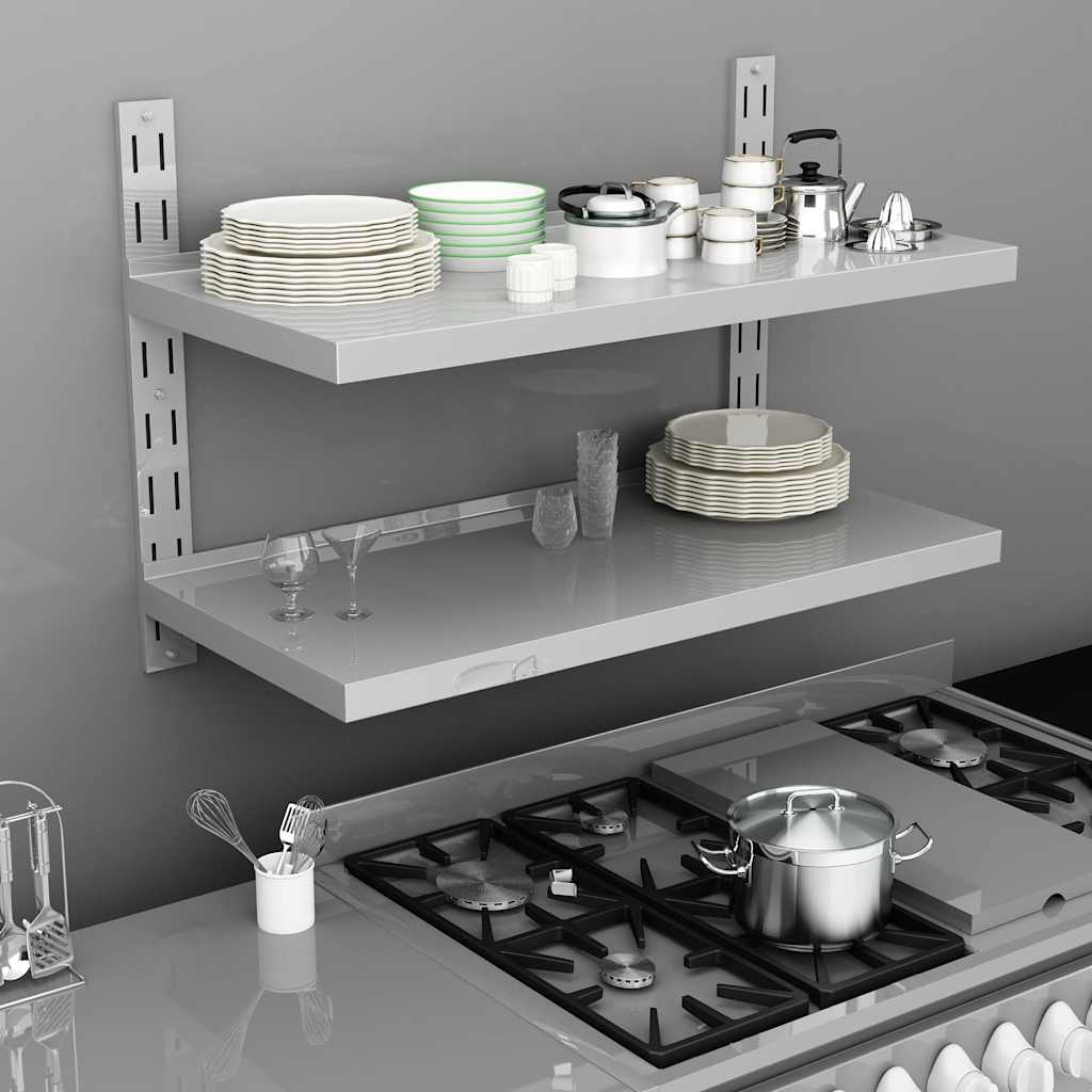 Mensola a Sospensione a 2 Livelli in Acciaio Inox 100x30 cm | homemem39