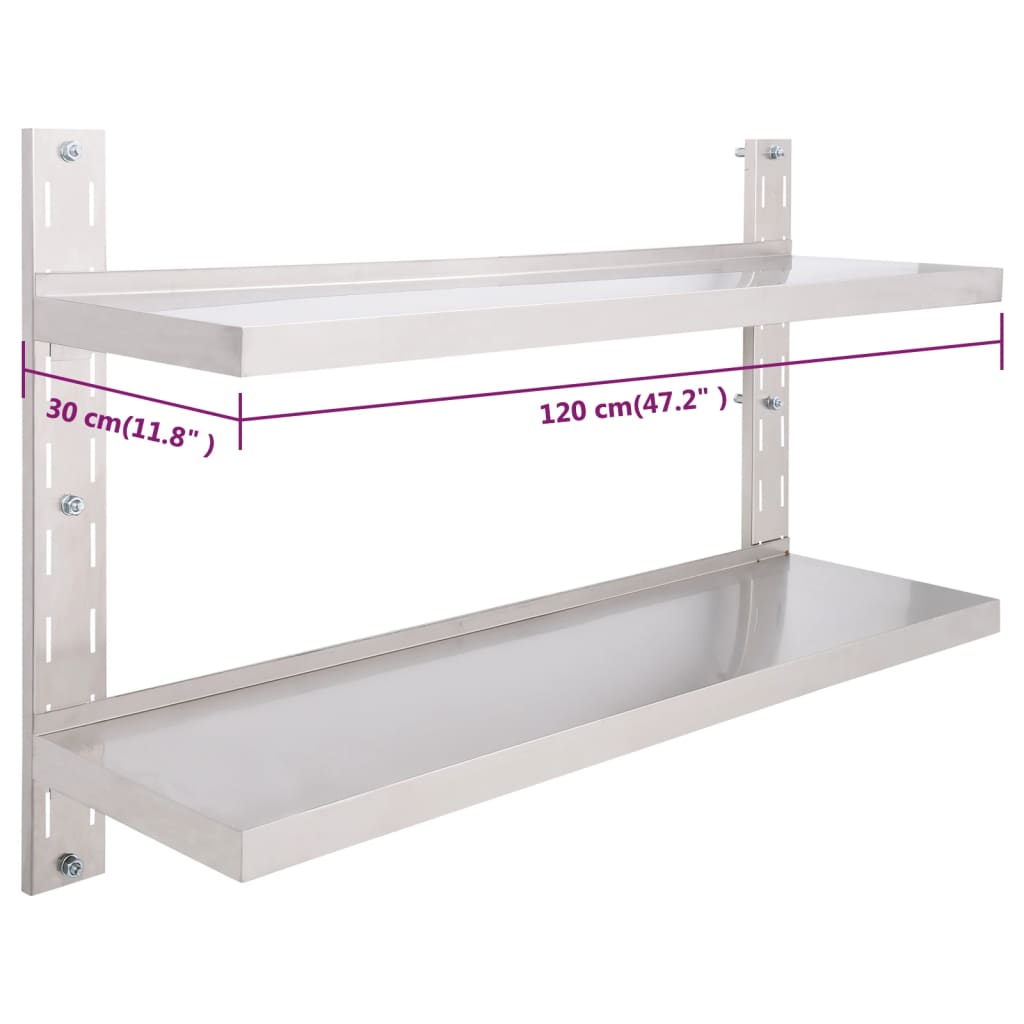 Mensola a Sospensione a 2 Livelli in Acciaio Inox 120x30 cm | homemem39