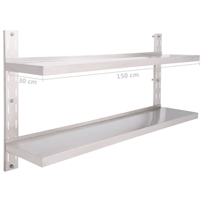 Mensola a Sospensione a 2 Livelli in Acciaio Inox 150x30 cm