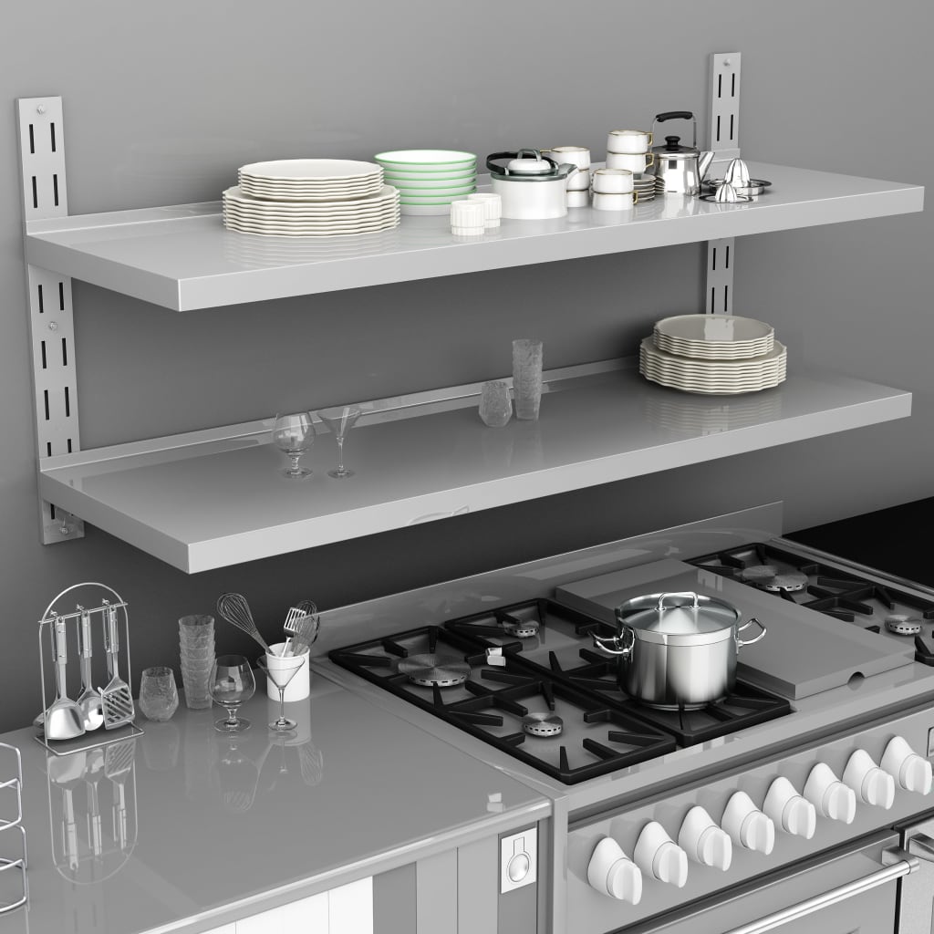 Mensola a Sospensione a 2 Livelli in Acciaio Inox 150x30 cm | homemem39