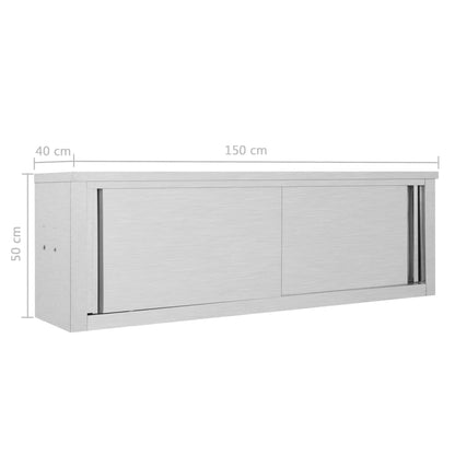 Armadio da Cucina ad Ante Scorrevoli 150x40x50cm Acciaio Inox