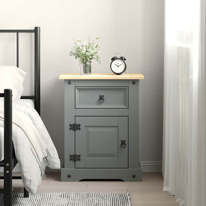 Comodino in Legno di Pino Messicano Corona Grigio 53x39x67 cm