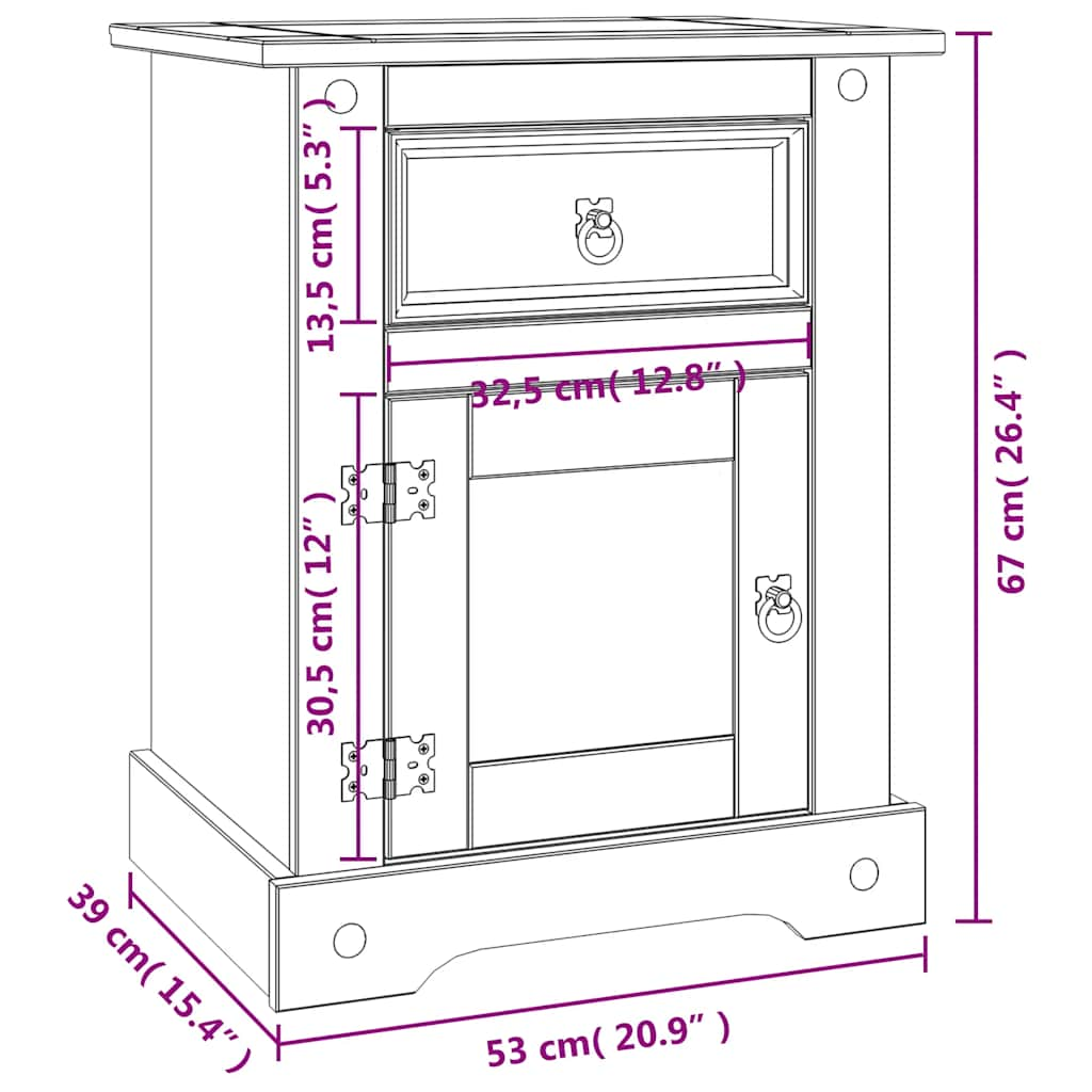 Comodino in Legno di Pino Messicano Corona Grigio 53x39x67 cm