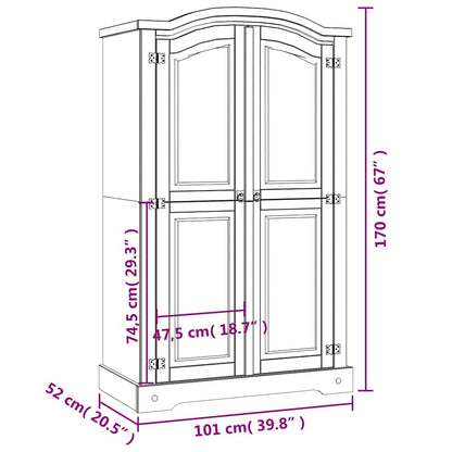 vidaXL Armadio in Legno di Pino Messicano Corona 2 Ante Grigio