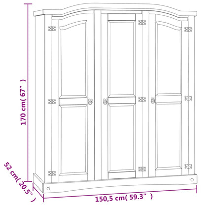 vidaXL Armadio in Legno di Pino Messicano Corona 3 Ante Grigio