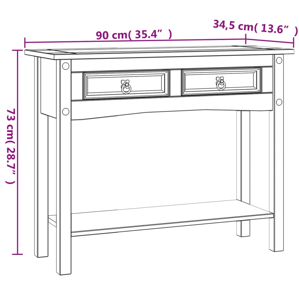 Tavolo Console in Pino Messicano Corona Bianco 90x34,5x73 cm - homemem39