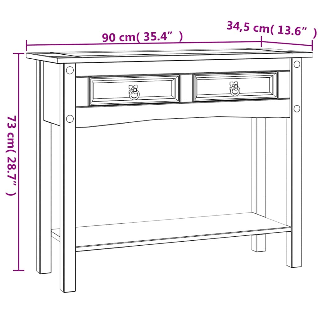 Tavolo Console in Pino Messicano Corona Bianco 90x34,5x73 cm