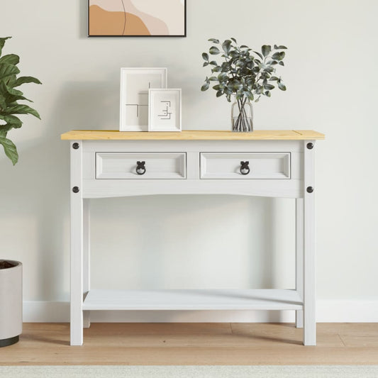 Tavolo Console in Pino Messicano Corona Bianco 90x34,5x73 cm - homemem39