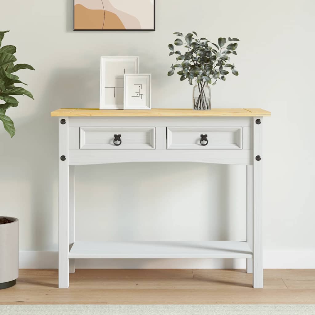 Tavolo Console in Pino Messicano Corona Bianco 90x34,5x73 cm
