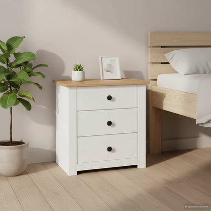 Comodino Bianco 46x40x57 cm in Legno di Pino Panama Range