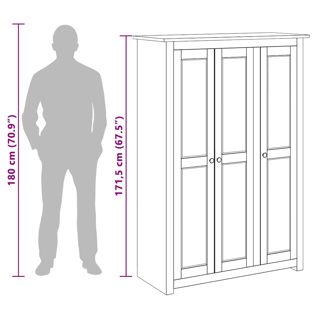Armadio a 3 Ante 118x50x171,5cm Legno di Pino Panama Range - homemem39