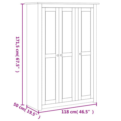 White 3-Door Wardrobe 118x50x171.5cm in Panama Range Pine