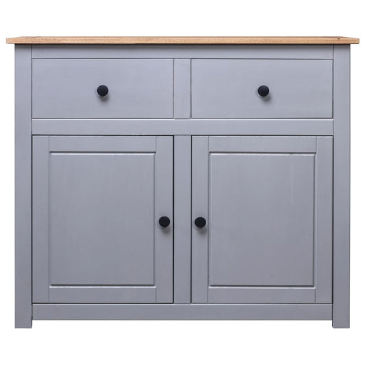 Credenza Grigia 93x40x80 cm in Legno Massello di Pino Panama - homemem39