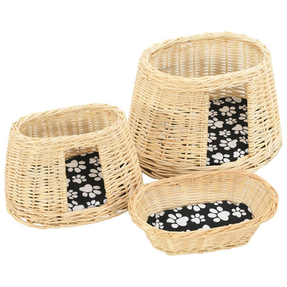 Set Ceste per Gatti con Cuscini 3 pz 47x34x60 cm Salice Naturale | homemem39