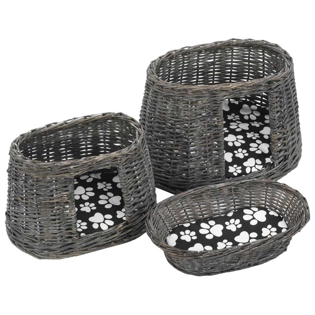 Ceste Gatti con Cuscini Grigio 3pz 47x34x60cm Salice Naturale | homemem39