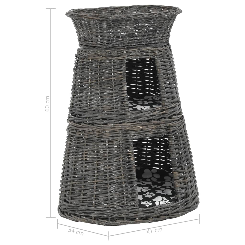 Ceste Gatti con Cuscini Grigio 3pz 47x34x60cm Salice Naturale | homemem39