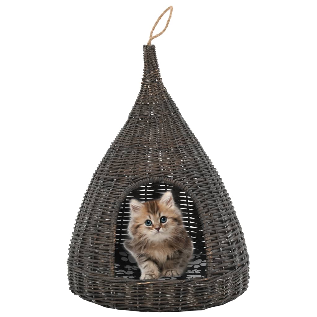 Cesta per Gatti Cuscino Grigio 40x60cm Teepee Salice Naturale | homemem39