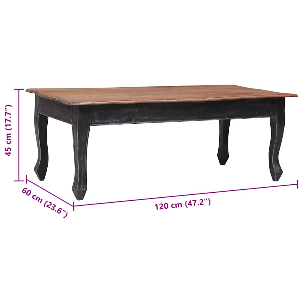 Tavolino da Salotto Nero 120x60x45 cm Legno Massello di Mogano
