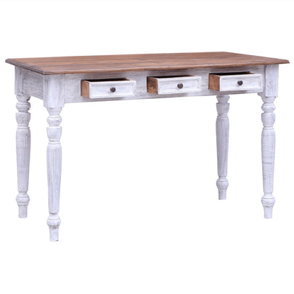 Scrivania con Cassetti Bianca 117x57x75 cm Massello di Mogano