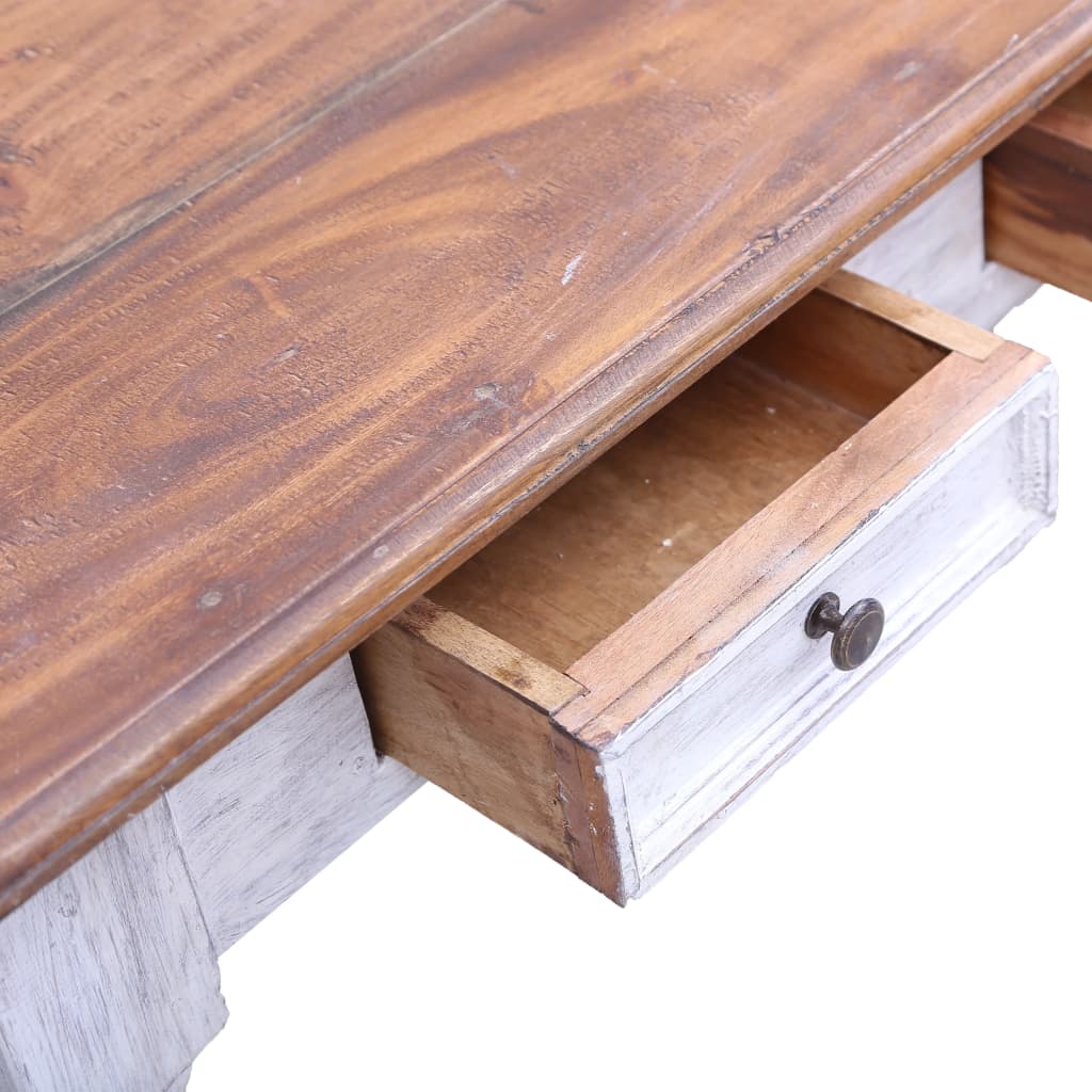 Scrivania con Cassetti Bianca 117x57x75 cm Massello di Mogano