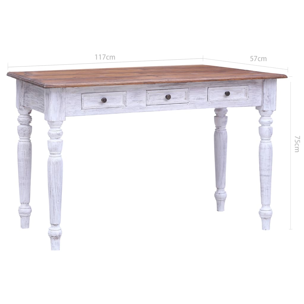 Scrivania con Cassetti Bianca 117x57x75 cm Massello di Mogano