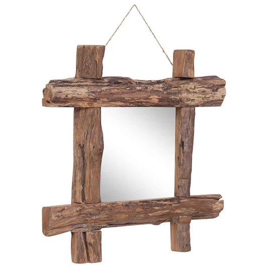 Specchio con Tronchi Naturale 50x50 cm in Teak di Recupero - homemem39
