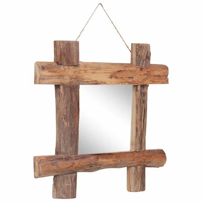 Specchio con Tronchi Naturale 50x50 cm in Teak di Recupero