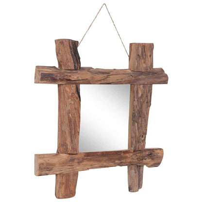 Specchio con Tronchi Naturale 50x50 cm in Teak di Recupero