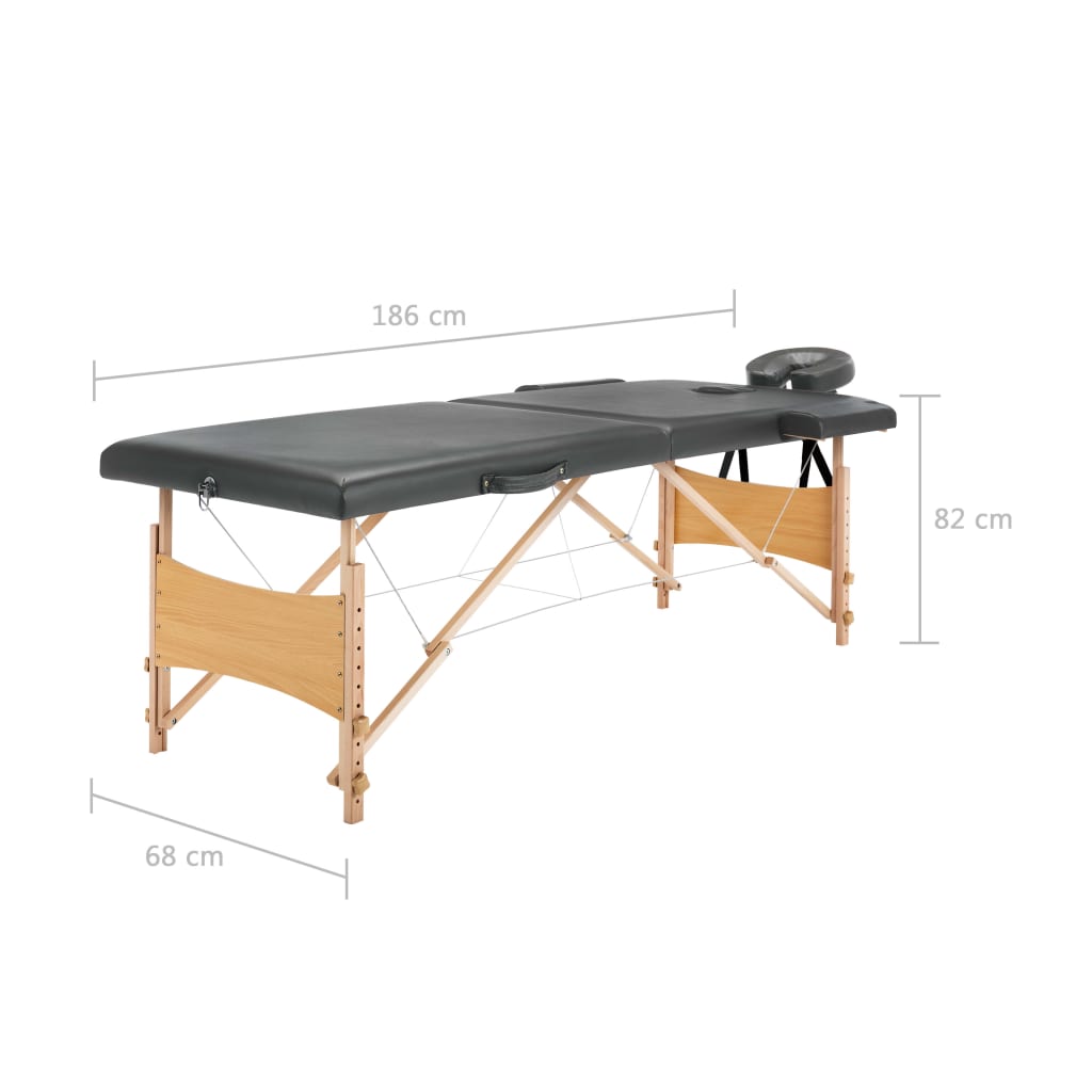Lettino da Massaggio 2 Zone Telaio in Legno Antracite 186x68cm | homemem39