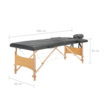 Lettino da Massaggio 2 Zone Telaio in Legno Antracite 186x68cm | homemem39