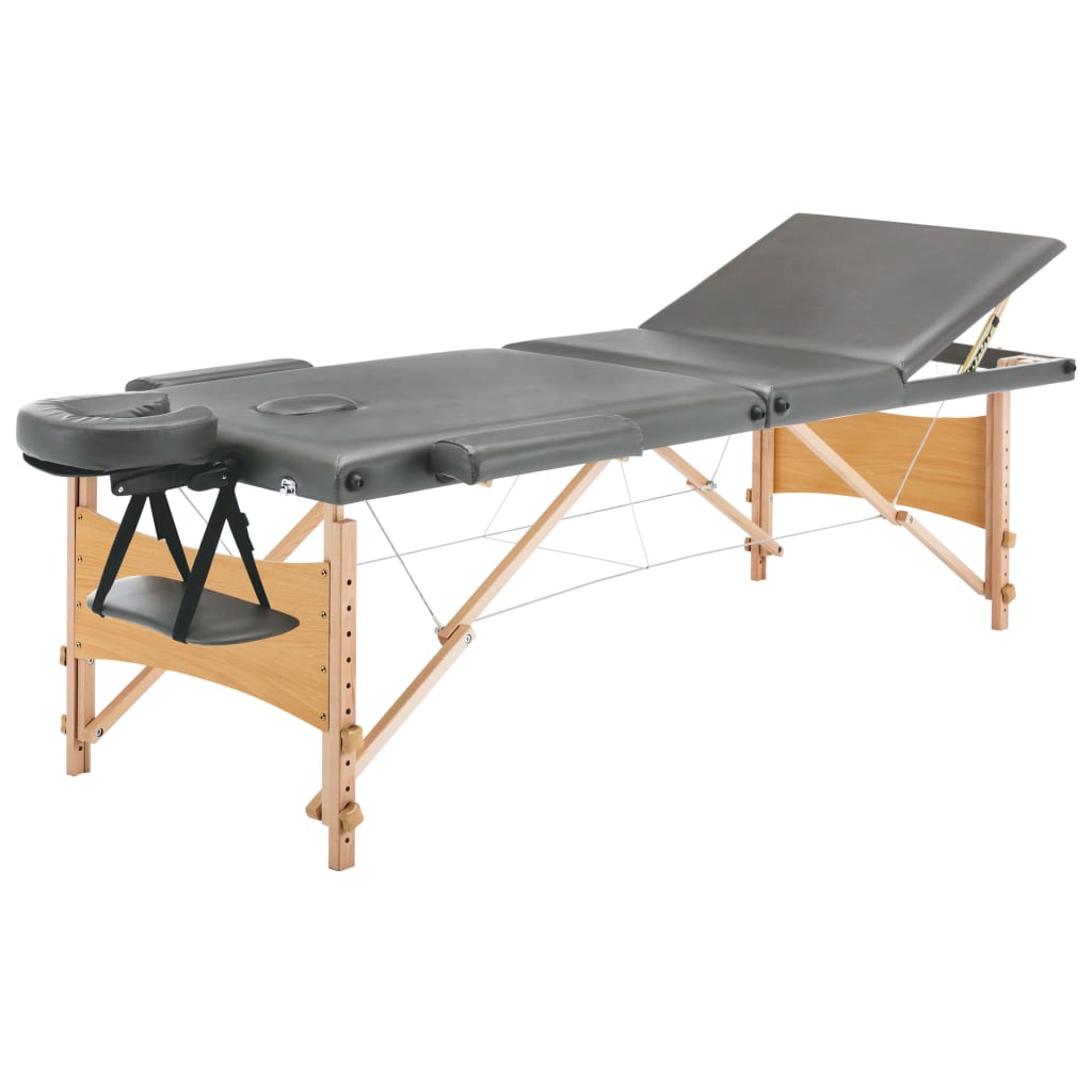 Lettino da Massaggio 3 Zone Telaio in Legno Antracite 186x68cm | homemem39