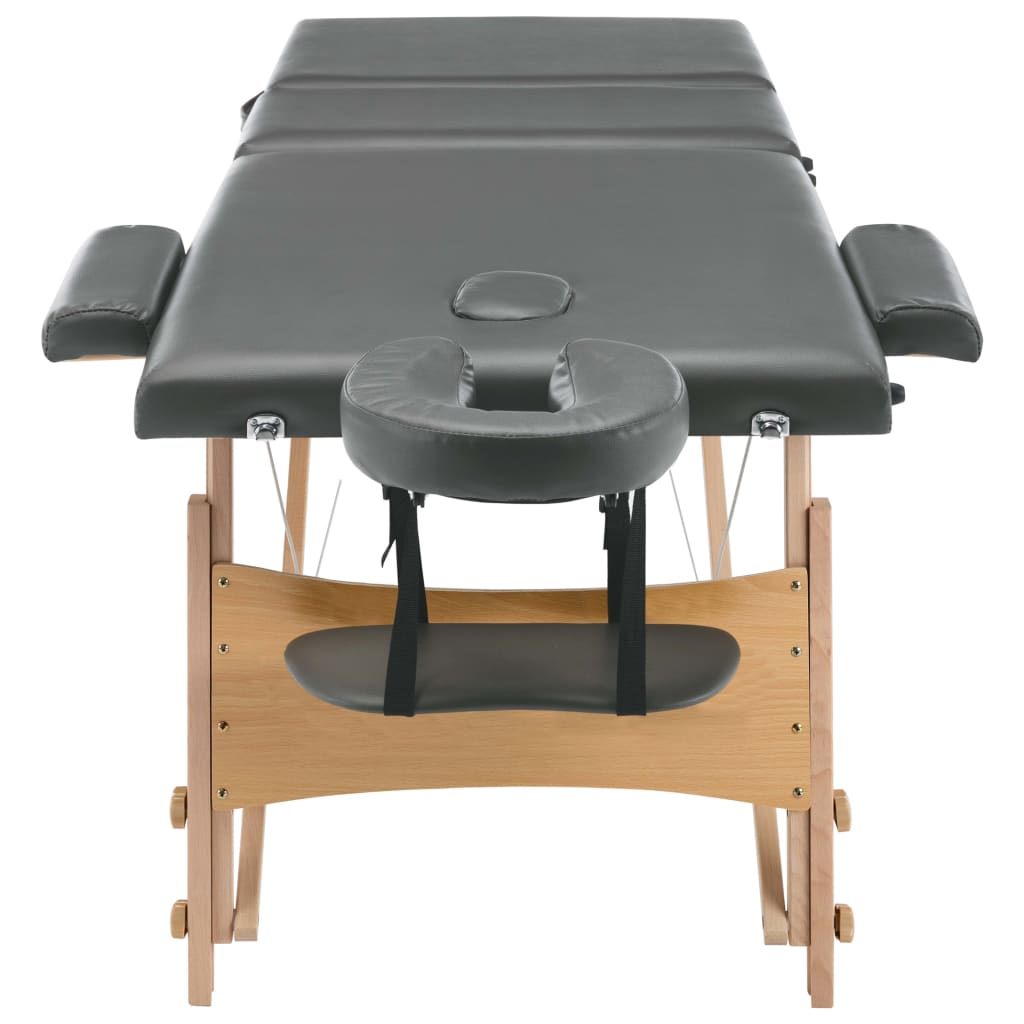 Lettino da Massaggio 3 Zone Telaio in Legno Antracite 186x68cm | homemem39