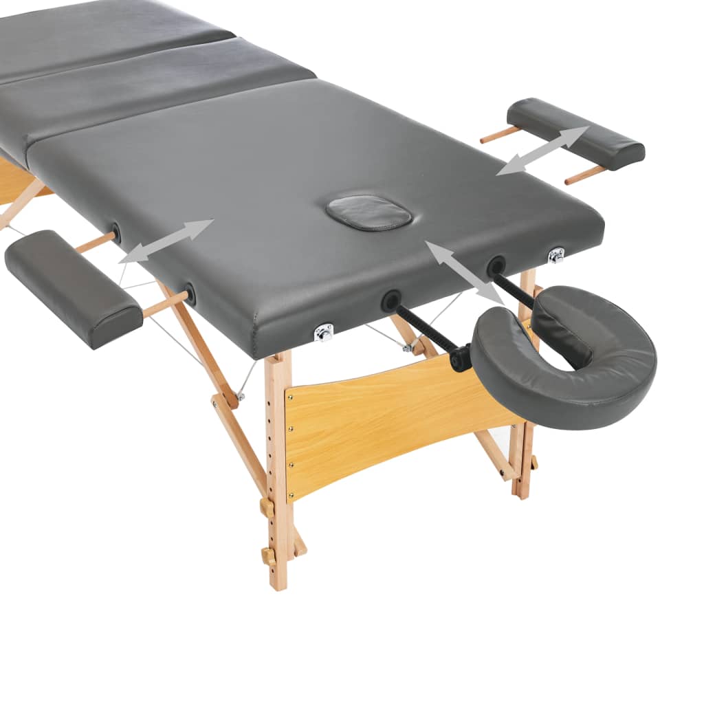 Lettino da Massaggio 3 Zone Telaio in Legno Antracite 186x68cm | homemem39