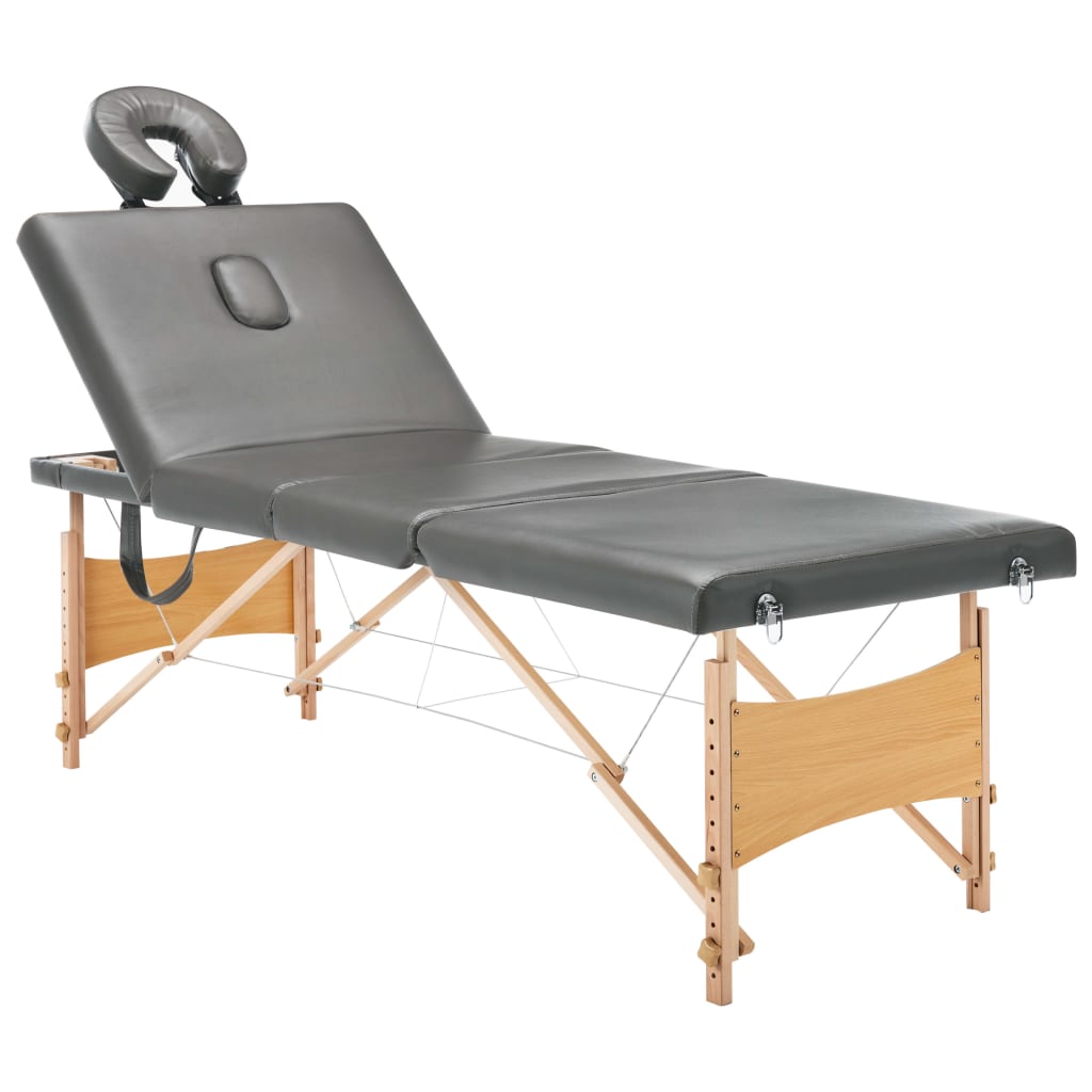 Lettino da Massaggio 4 Zone Telaio in Legno Antracite 186x68cm | homemem39
