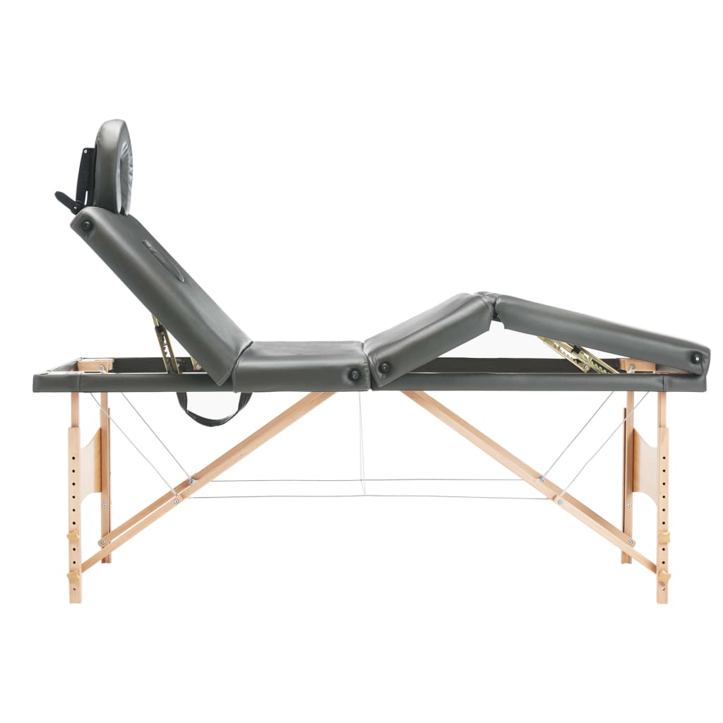 Lettino da Massaggio 4 Zone Telaio in Legno Antracite 186x68cm | homemem39