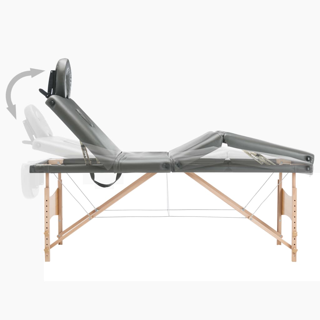 Lettino da Massaggio 4 Zone Telaio in Legno Antracite 186x68cm | homemem39