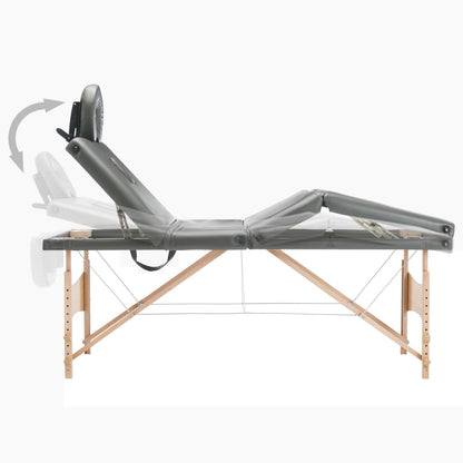 Lettino da Massaggio 4 Zone Telaio in Legno Antracite 186x68cm | homemem39