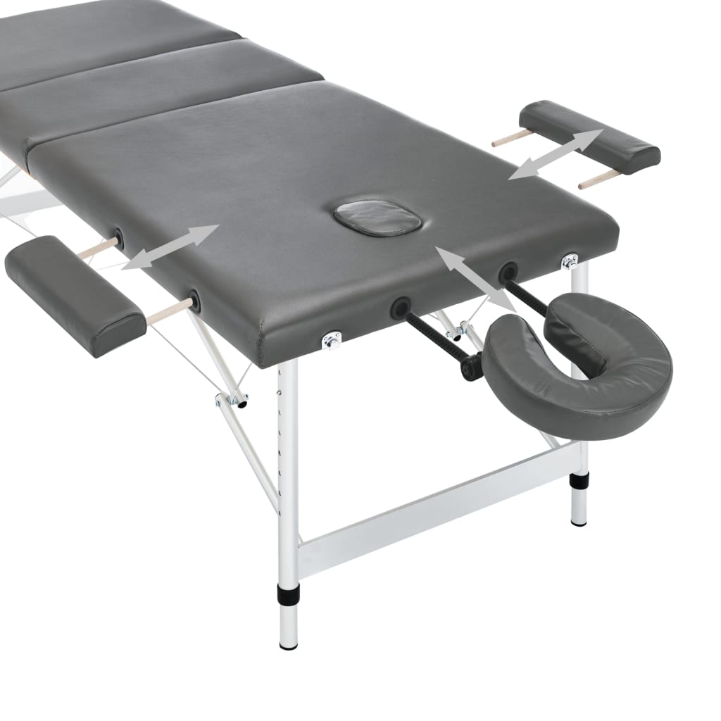 Lettino da Massaggio 3 Zone Telaio Alluminio Antracite 186x68cm | homemem39
