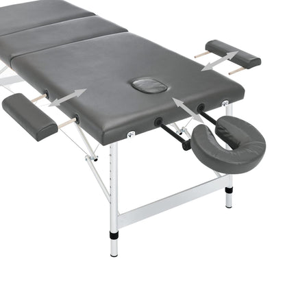 Lettino da Massaggio 3 Zone Telaio Alluminio Antracite 186x68cm | homemem39