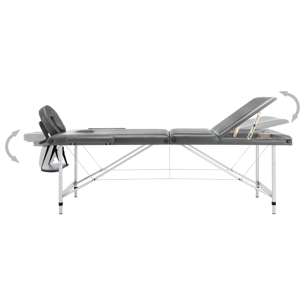 Lettino da Massaggio 3 Zone Telaio Alluminio Antracite 186x68cm | homemem39