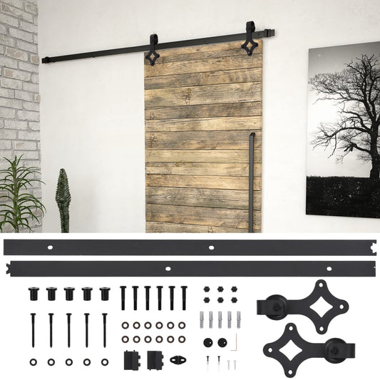 SKIEN Sliding Door Track Kit 200 cm Black Steel